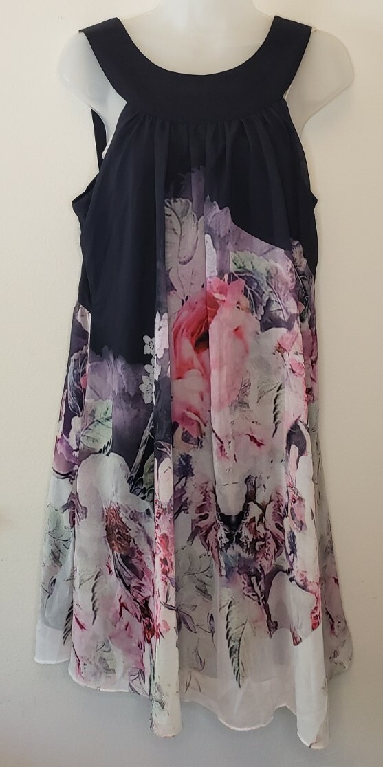 floryday silk dresses NWT Floryday Black Floral Fit & Flare Short Sleeve Party Midi Tea Dress Large