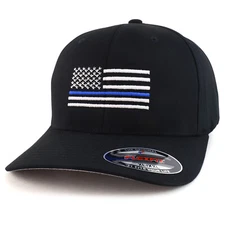 Thin Blue Line TBL Flag Embroidered Flexfit Cap Fitting S-2XL