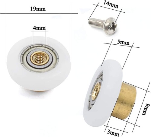 4 Cuscinetti Per Box Doccia Rotelle Di ricambio Anta Scorrevole Bagno Ruote 19mm - Foto 4 di 5