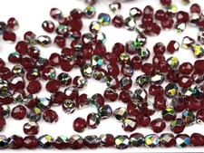 600 Preciosa Czech Glass Fire Polished Round Beads 4mm Siam Vitrail coated, red