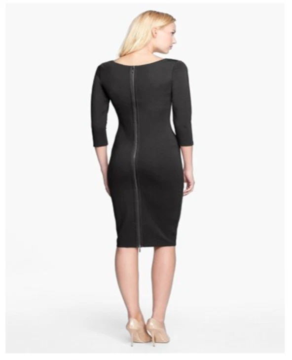 FELICITY & COCO Black V-Neck Half Sleeve Stretch Ponte Knit Bodycon Dress S 4/6 - Image 2 of 4