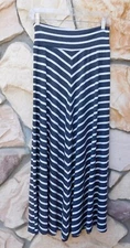 AB STUDIO GRAY & WHITE Striped Maxi Long Skirt Medium Modest Thick Waistband
