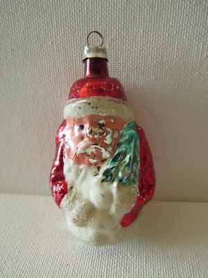 vtg CHRISTMAS ORNAMENT SANTA~SMALL TOP NO NIPS~RED GLASS BLOWN   