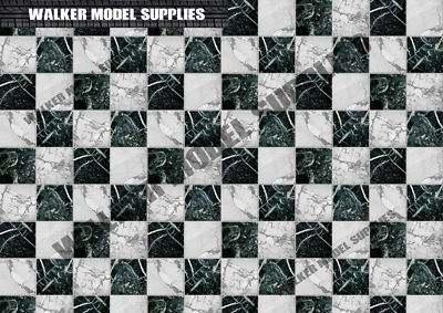 1:18 Scale Garage Marble Tile Floor Decal - Peel & Stick, 3xA4 Sheets