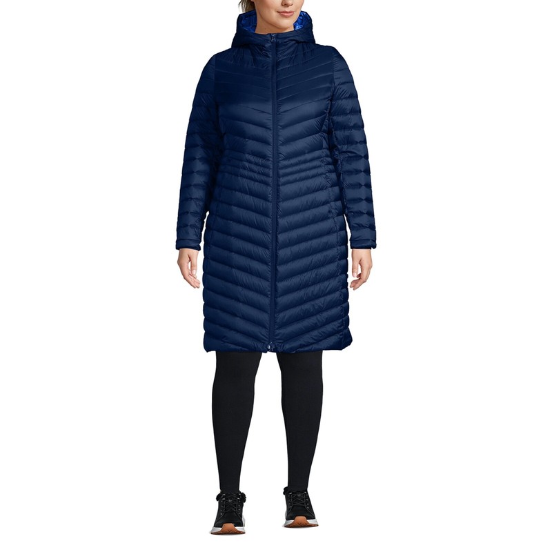LANDS' END Long Down COAT Plus Size: 1X PETITE / 16 - 18 New SHIP FREE Navy Blue