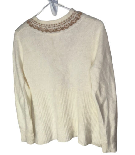 Infinity Maternity Faux Wrap Sweater Sz M Cream Beaded Angora Wool Blend - Picture 2 of 7