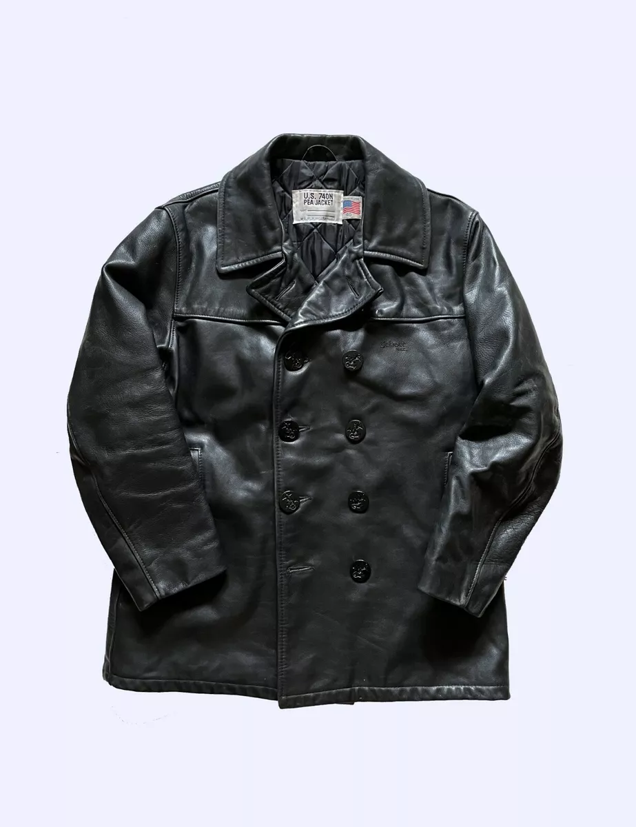 SCHOTT Leather Naval Peacoat Made in USA sz 40 | eBay