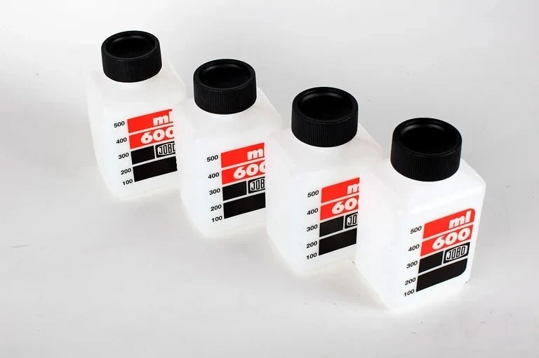 Jobo #3310 Chemical Storage 600ml Bottles (4-pack, white/clear)