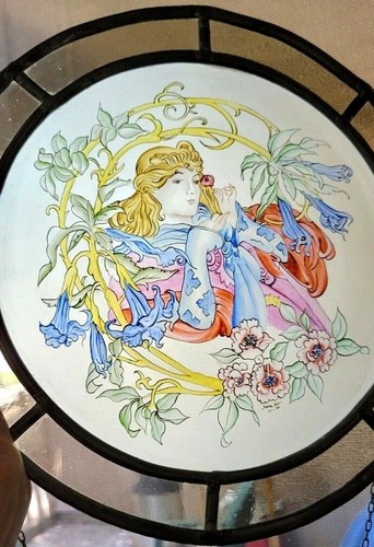 Sun catcher Art Glass Stained Glass Victorian Style Window Panel Flower Girl - Picture 2 of 6