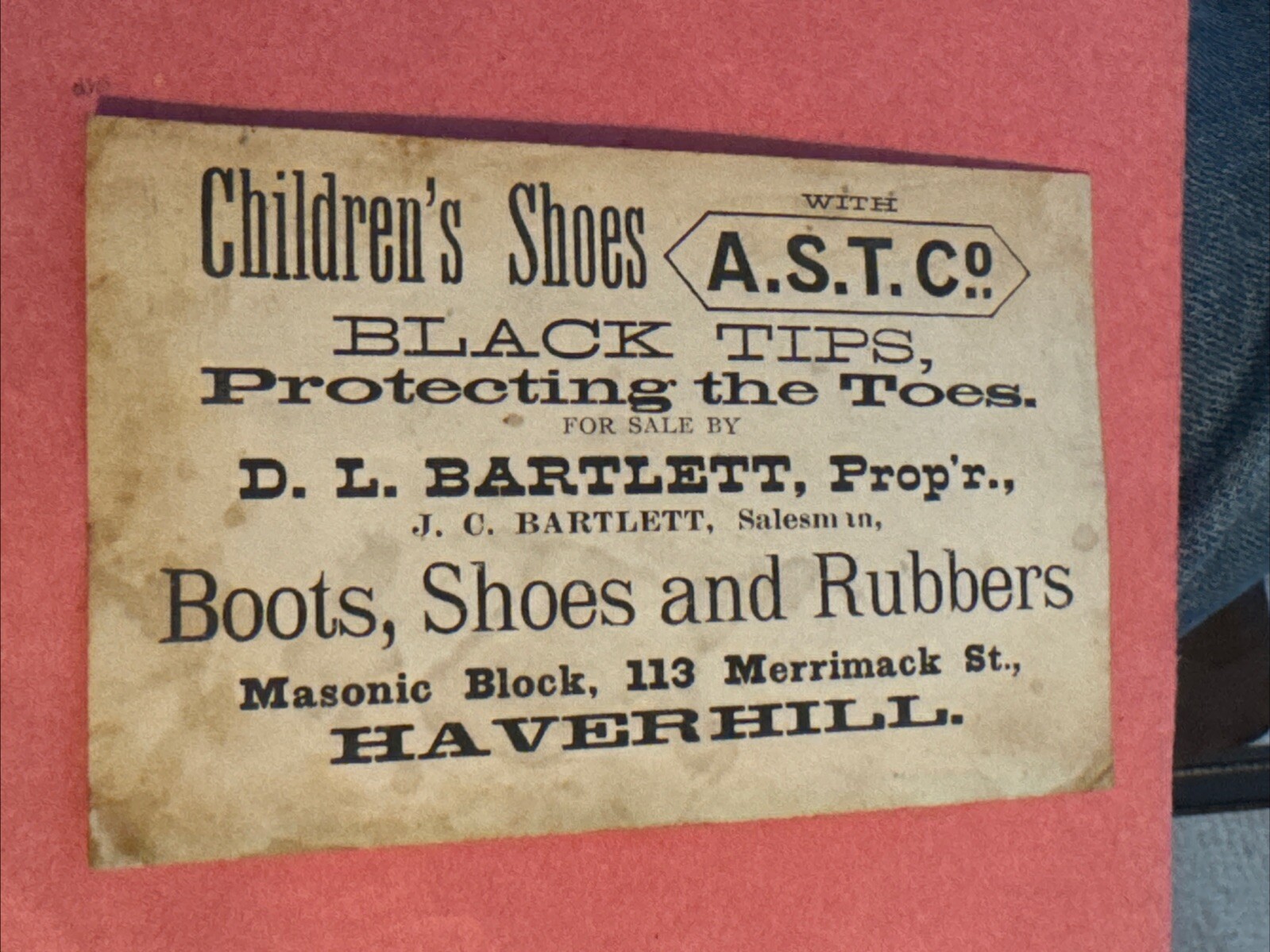 D. L. Bartlett Trade Card-Boots/Shoes-A.S.T. Co- Haverhill, MA.  W478