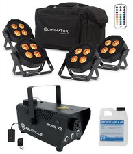 4 American DJ MEGA FLAT HEX L PAK4 RGBLA UV LED DMX Par Lights Fog Machine