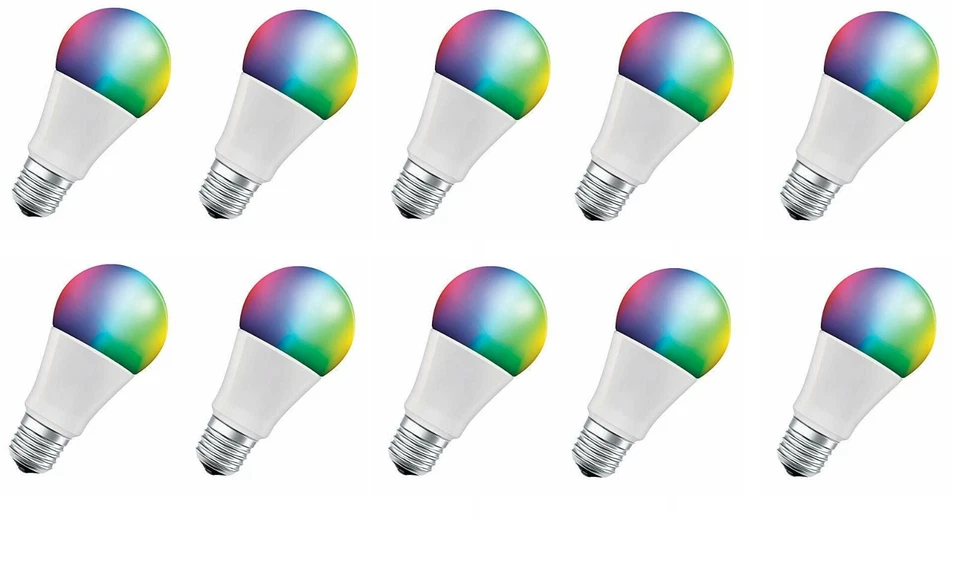 10x LEDVANCE smarte LED Lampe Birne RGBW Bluetooth E27 60W EEK:F (Spektrum A-G)