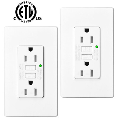 #ad 2 PACK Duplex Type 15Amp GFCI Outlet Reset Button Receptacle Slim Profile Design $25.49