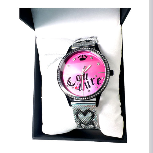 Juicy Couture Black Label Womens Watch Pink Face Silver Tone Stainless Steel New