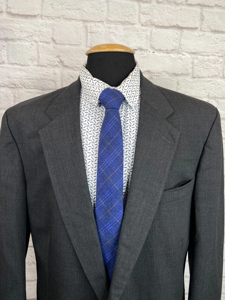 STAFFORD Mens Gray PURE WOOL Classic Fit Pleated 2pc Suit 44L Jacket 34x32 Pant - Image 3 of 4
