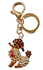 Rhinestone Bling Cute Key Chain Fob Phone Purse Charm Poodle Puppy Dog