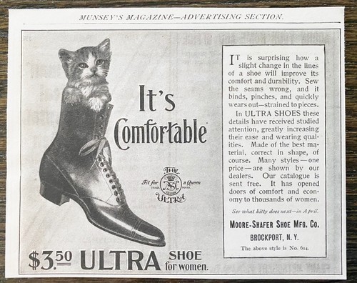 c1900 ULTRA SHOE for Women Vtg Victorian Print Ad Lot~Cute Kittens/Cat Brockport - Picture 8 of 8