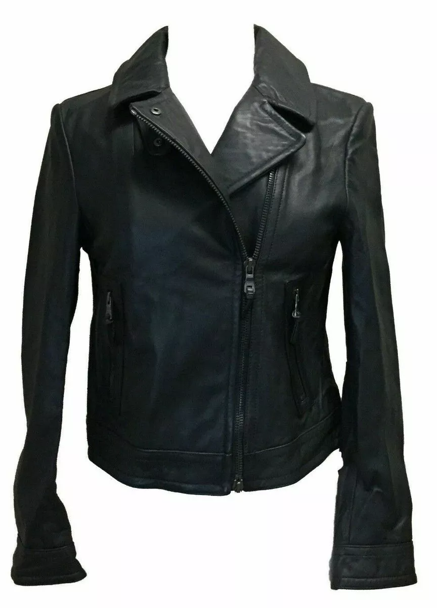 Coach Leather Motorcycle Jacket, Women's Moto Jacket, 83358 Navy $798