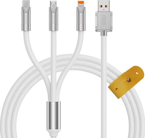 6Ft 2M USB-C/IOS/Micro USB 3 in 1 Zinc Alloy Fast Charging Liquid Silicone Cable - Picture 14 of 14