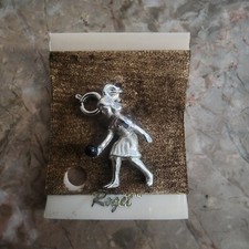 Silver Tone Female Girl Bowling Charm Roget 1"High