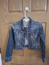 Womens Vintage DKNY Denim Jean Jacket Pink Stitching XS Good