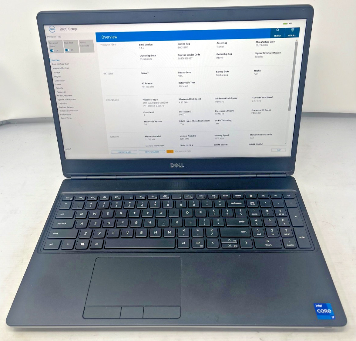 Dell Precision 7560, 15.6-Inch Laptop, with Intel Core i7 11th Gen., No OS