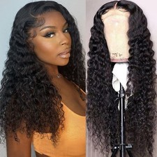 Deep Wave Lace Front Wigs Human Hair Wigs for Black Women 180 Density 4X4 HD...