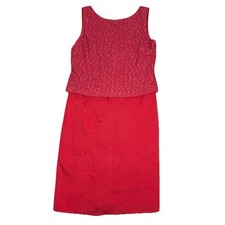 St John Red Santana Knit Evening Dress Layered Metallic Women s Size 8 Elegant