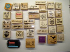 Variety of 36 Wooden Rubber Stamps  Pad Arts Craft Card Making Flower Animals