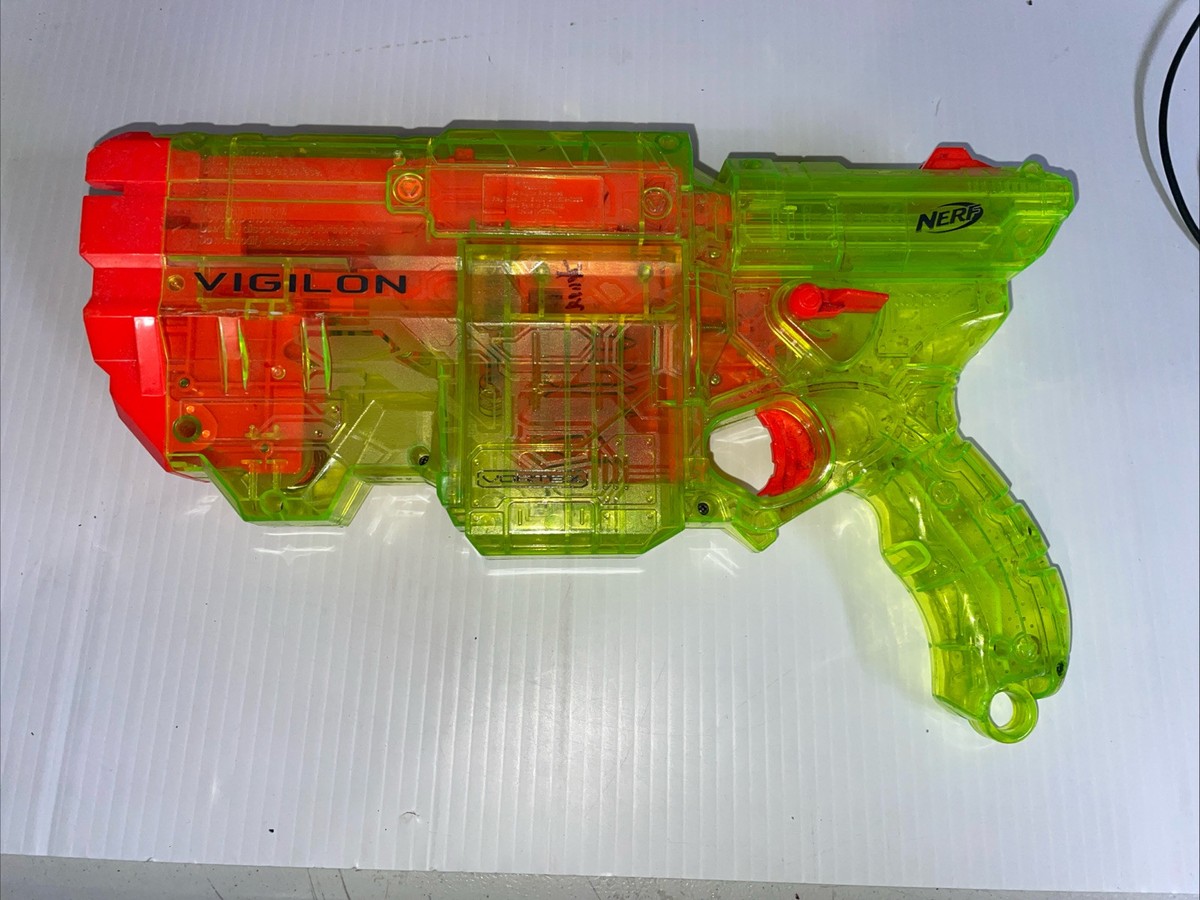 Nerf Vortex Vigilon Disc Gun Blaster Clear Sonic Lime Green RARE Nerf Vortex Vigilon Disc Gun Blaster Clear Sonic Lime Green RARE