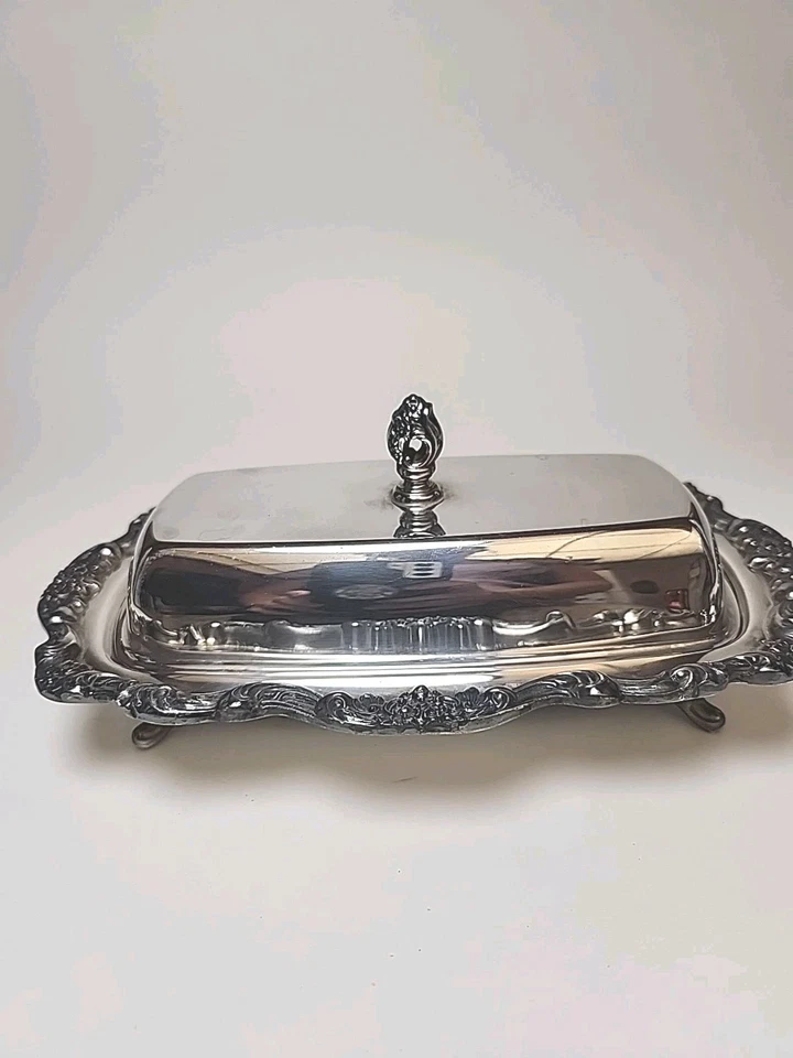 Plato de mantequilla cubierto Poole EPCA Lancaster rosa plateado con inserto de vidrio de colección Foto 2 de 4