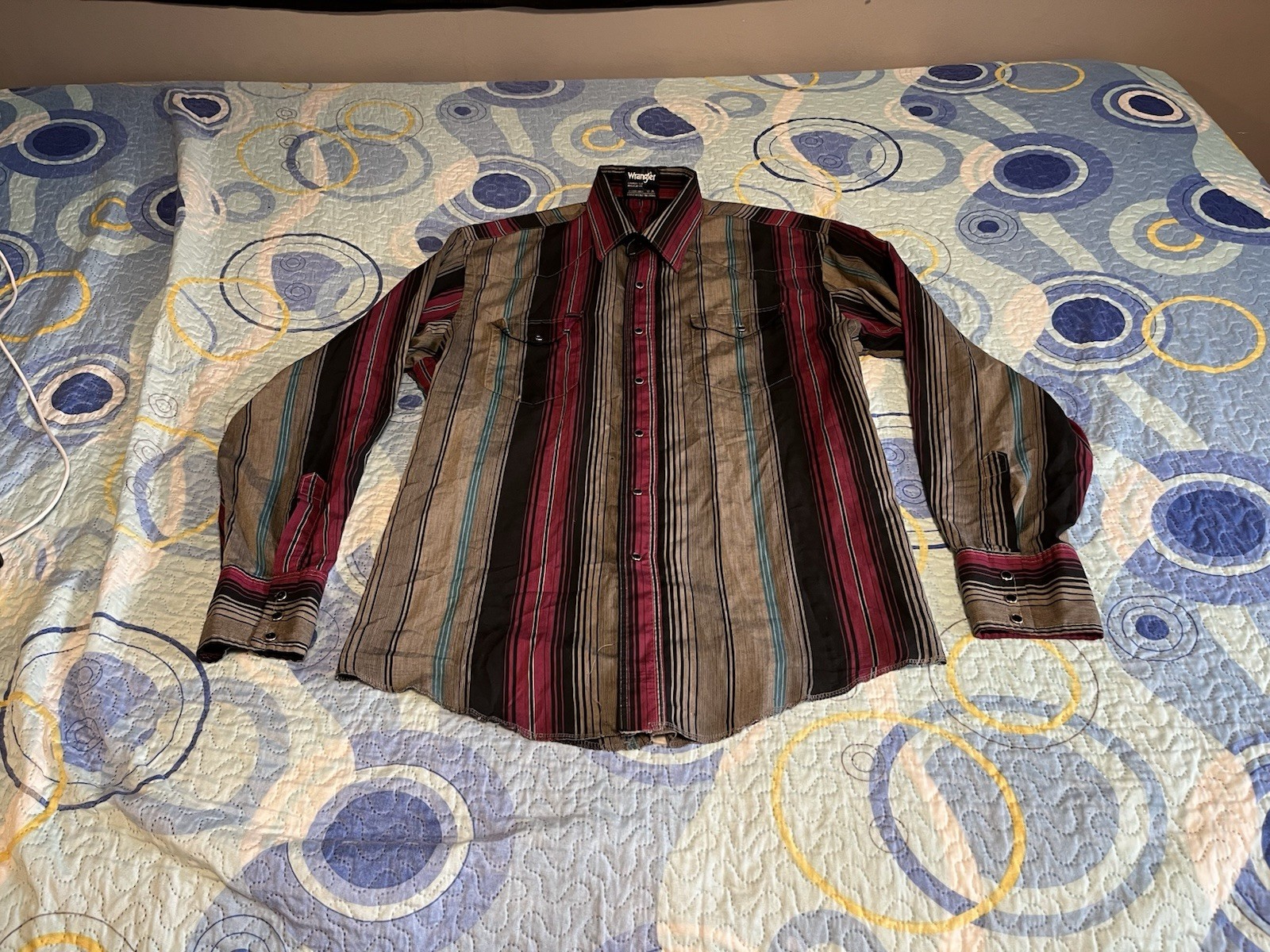Vintage Wrangler Pearl Snap Shirt Mens XL Striped Western Cowboy Cut Multicolor