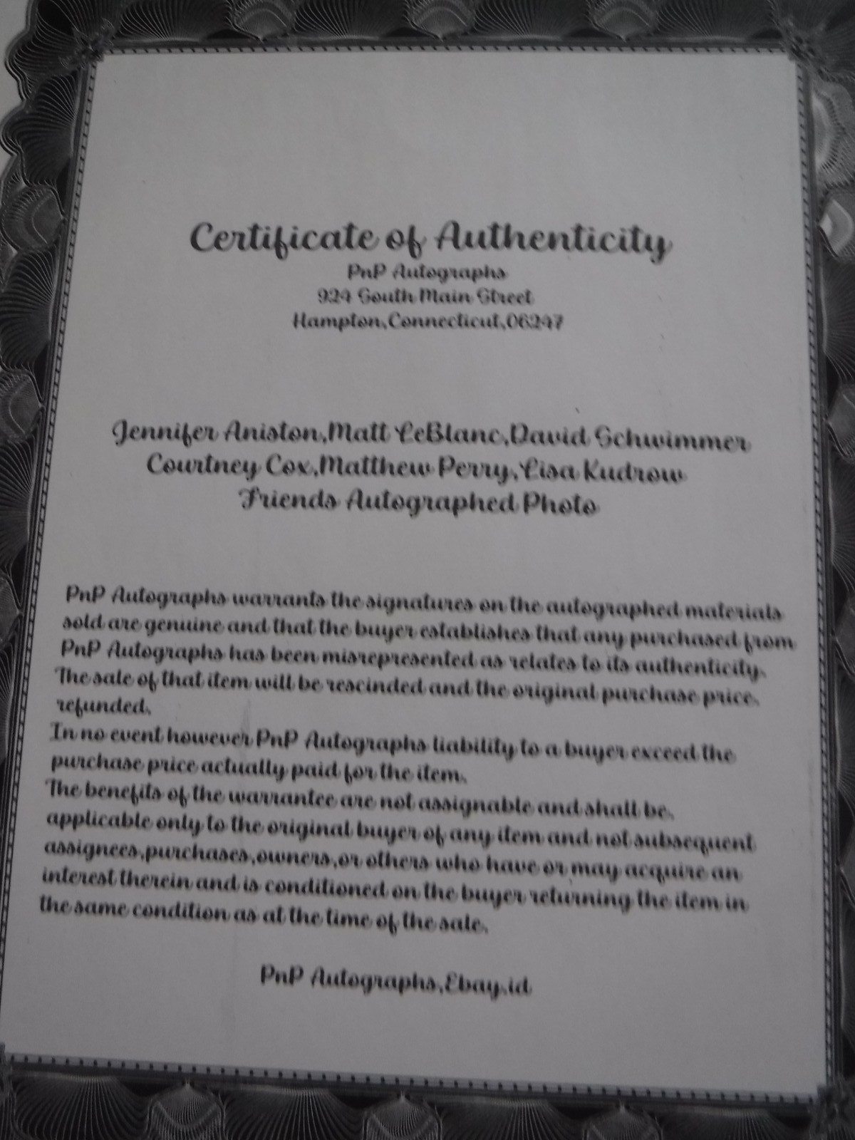 FRIENDS CAST SIGNED PHOTO - PERRY, ANISTON, KUDROW, COX, SCHWIMMER