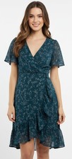 A New Day Teal Blue Floral Print Midi Wrap Dress, Small