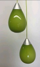Vtg Pair Green Glass Lamp Shades Light Shade MCM Ceiling 30x20cm Hanging Pendant