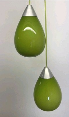 Vintage Paar grüne Glas Lampenschirme Lampenschirm MCM Decke 30x20cm Hänge Pendel