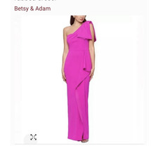 Betsy  Adam Pink One Shoulder Ruffle Jersey Long Gown Side Slit Size 2