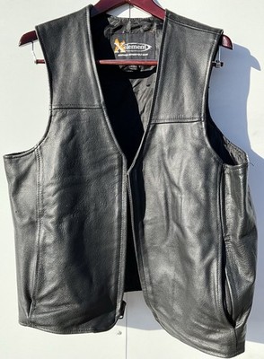 Xelement Leather Motorcycle Vest Mens 2XL Black Biker Riding Vest Zip Front