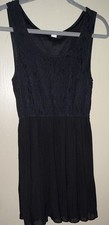 Cotton On Black Solid Mini Dress Scoop Neck Sleeveless Lace Pleated Pullover S