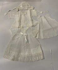 Vintage Baby Christening 4 Piece White Outfit -Dress, Jacket, Bonnet, Slip