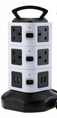 Tower 2 m Verlängerungskabel mit 4 USB-Steckplätzen 10-fach Steckdosen Mehrfachstecker Steckdosenleisten