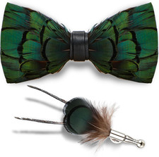 Feather Bow Ties for Men, Handmade Pre-Tied Bow Tie and Brooch Set, Gift Box