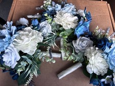 TINGE 11" Wedding Bouquets for Bridesmaid, Artificial Flowers,Set of 3,Dustyblue