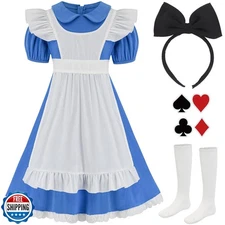 HMPRT Halloween Costume for Girls, Bule Peter Pan Callar Princess Dress, Whit