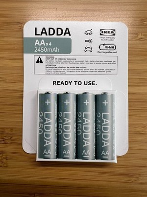 NEW Ikea LADDA Rechargeable NiMH 4-Pack AA Batteries 2450mAh, SEALED IN BOX