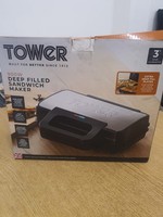 Tower T27031 Deep Filled Sandwich Maker with Non-Stick Coated Plate Used E357