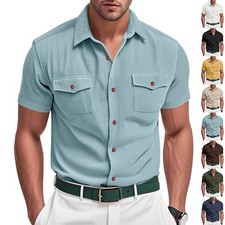 Men's Casual Short Sleeve Button Front Workwear Shirt Summer Regular Fit