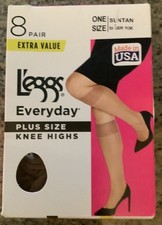 L'eggs Everyday Knee Highs ONE Size SUNTAN Sheer Toe 8 pair Made in USA