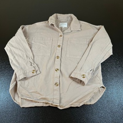 Thread & Supply Shirt Jacket Long Sleeve Button Up Shacket Beige Womes Small