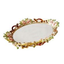 Pasiir Gold Mirror Vanity Tray, Hand Painted 8.2" x 6.4" x 1.8", Pink Rose